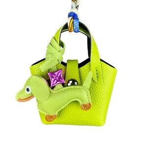 Lime Green Leather Mini Bag Charm Keychain